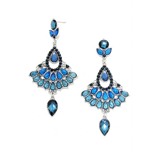 Blue Crystal Teardrop Fan Dangle Earrings